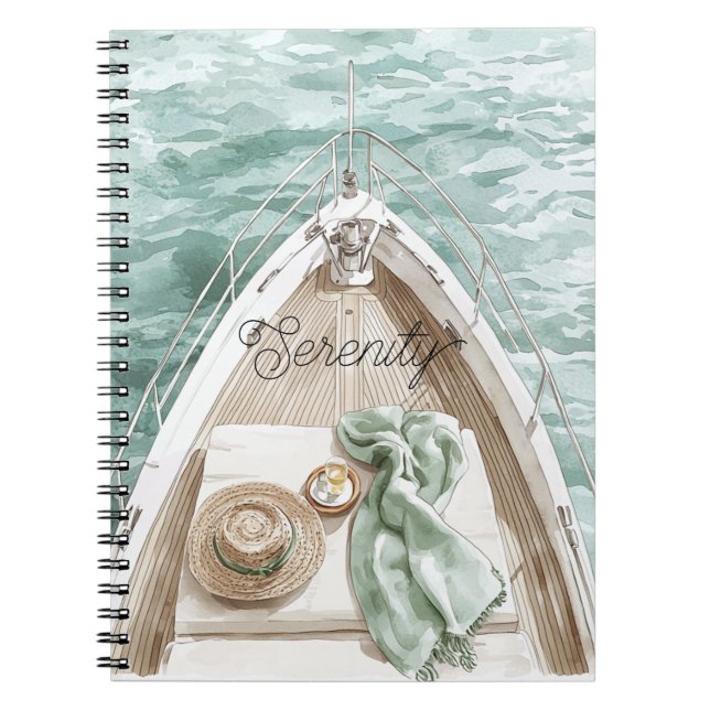 Serenity Calm Ocean Boat Notebook (Front)