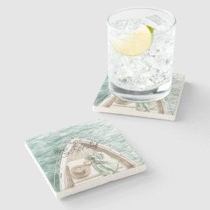 Serenity Calm Ocean Boat Stone Coaster