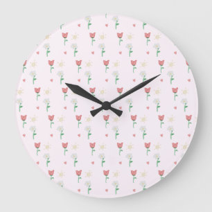 Serenity Cute Pink Flower Pattern Wall Clock