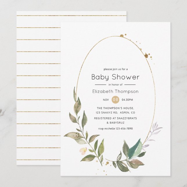 Serenity Greenery Geometric Baby Shower Invitation (Front/Back)