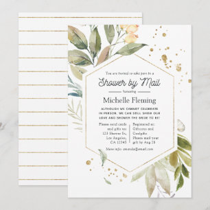 Serenity Greenery Geometric Bridal Shower by Mail Invitation
