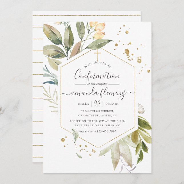 Serenity Greenery Geometric Confirmation Invitation (Front/Back)