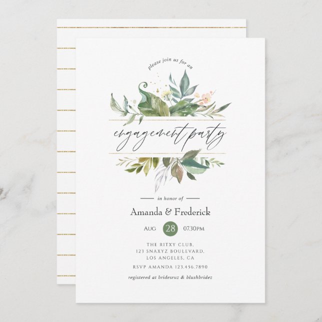 Serenity Greenery Geometric Engagement Party Invitation (Front/Back)