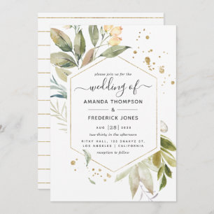 Serenity Greenery Geometric Wedding Invitation