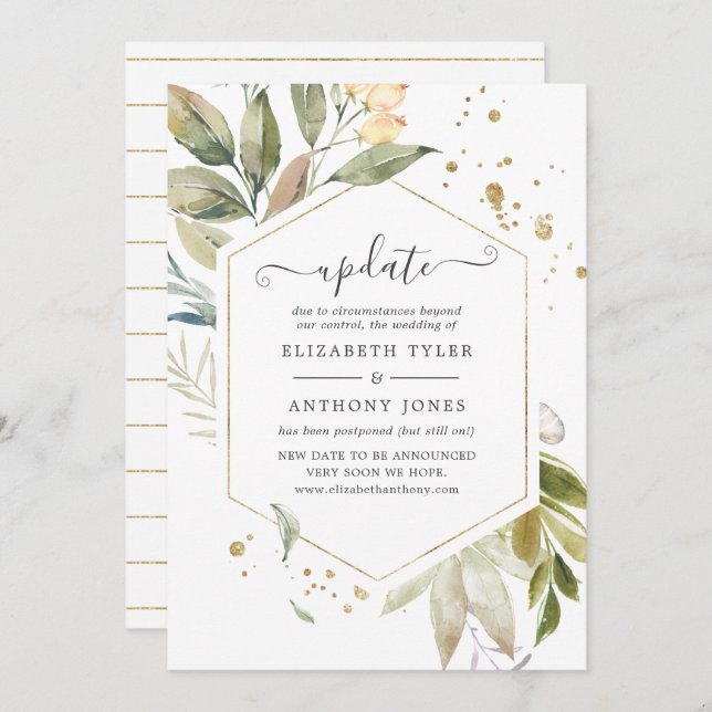 Serenity Greenery Geometric Wedding Update Invitation (Front/Back)