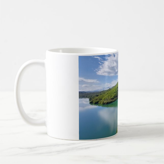 Serenity in a Sip: Tea with a Lake View Coffee Mug (Left)