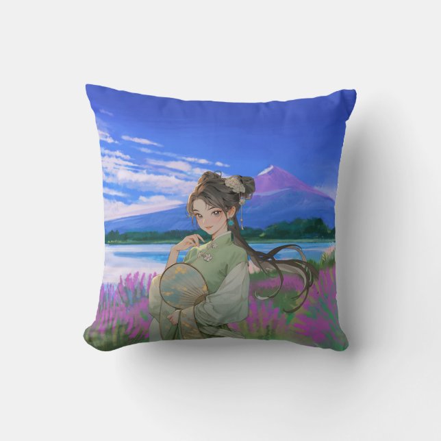 Serenity in Bloom – Elegant Landscape Cushion (Front)