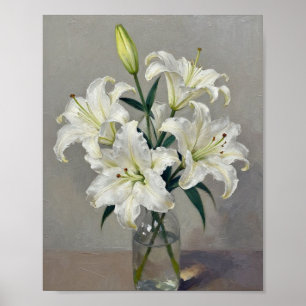 Serenity in Bloom: Impasto White Lilies in Glass V Poster