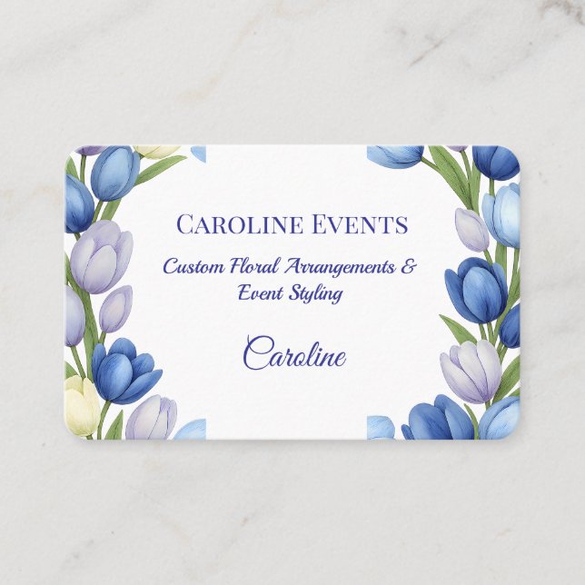Serenity in Bloom Pastel Tulip Floral Home Decor Business Card (Front)