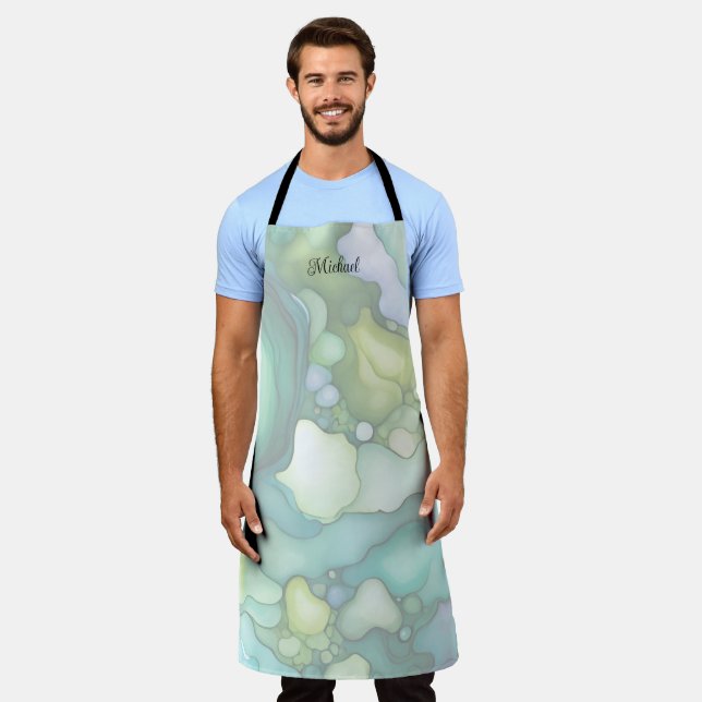 Serenity in Green Abstract Flowing Forms Apron (Worn)