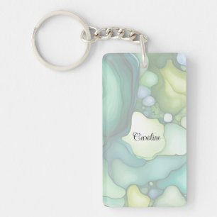 Serenity in Green Abstract Flowing Forms Key Ring