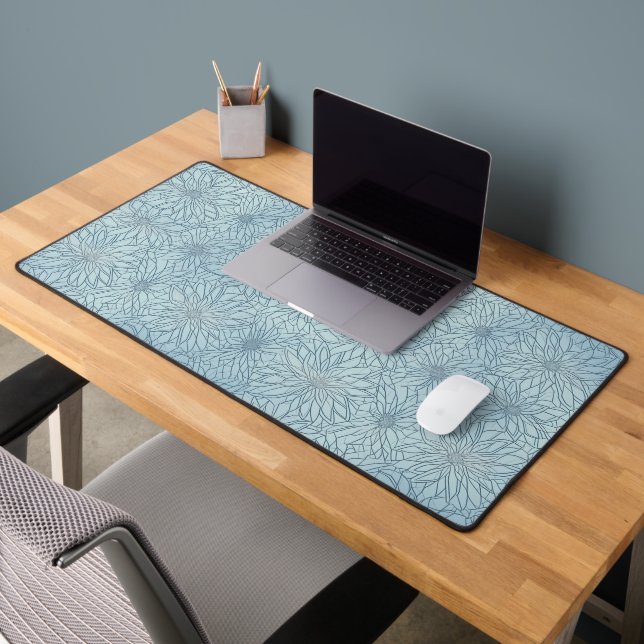 Serenity in Ice Blue Florals Desk Mat (Office 2)
