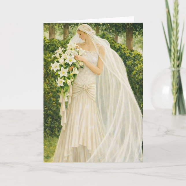 Serenity in Ivory: A Bride in a Garden Reverie Card (Front)