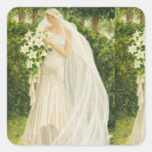 Serenity in Ivory: A Bride in a Garden Reverie Square Sticker