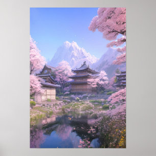 Serenity in Pink, Cherry Blossom River Poster