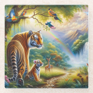 Serenity in the Enchanted Forest Painting Glass Coaster