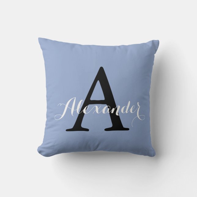 Serenity Light Blue Baby Boy Solid Colour Monogram Cushion (Front)