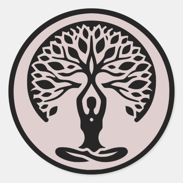 Serenity light Purple Minimalist Yoga Tree of Life Classic Round Sticker (Front)