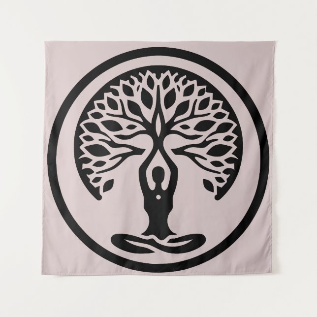Serenity light Purple Minimalist Yoga Tree of Life Tapestry (Front)