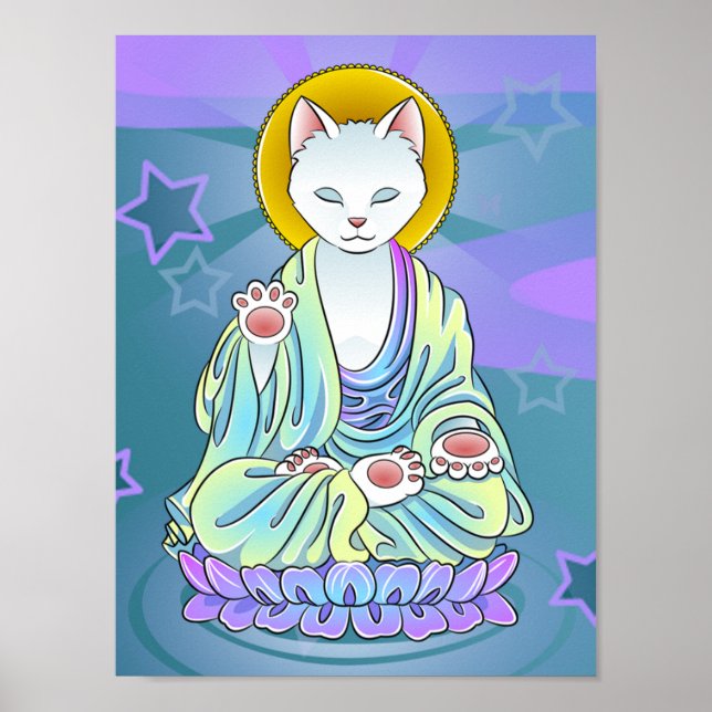 Serenity Meow Cat Buddha Zen Poster (Front)