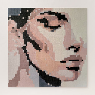 Serenity Modern Neutral Pixel Art Portrait Jigsaw Puzzle