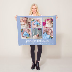 Serenity Monogrammed Birth Stat Announcement Photo Fleece Blanket