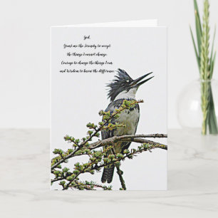 Serenity Prayer Belted Kingfisher Bird Blank Card