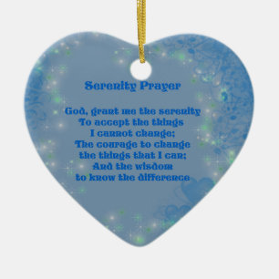 Serenity Prayer Blue Hearts Inspirational  Ceramic Tree Decoration
