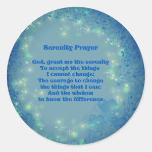 Serenity Prayer Blue Hearts Inspirational  Classic Round Sticker