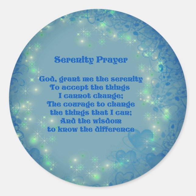Serenity Prayer Blue Hearts Inspirational  Classic Round Sticker (Front)