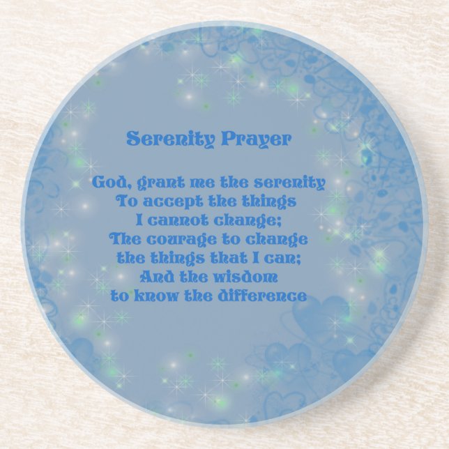 Serenity Prayer Blue Hearts Inspirational Coaster (Front)