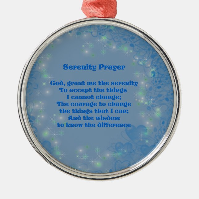 Serenity Prayer Blue Hearts Inspirational  Metal Tree Decoration (Front)