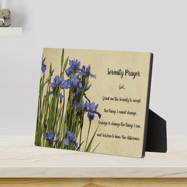 Serenity Prayer Blue Irises Floral Plaque (In Situ)