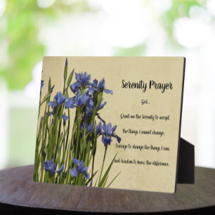 Serenity Prayer Blue Irises Floral Plaque