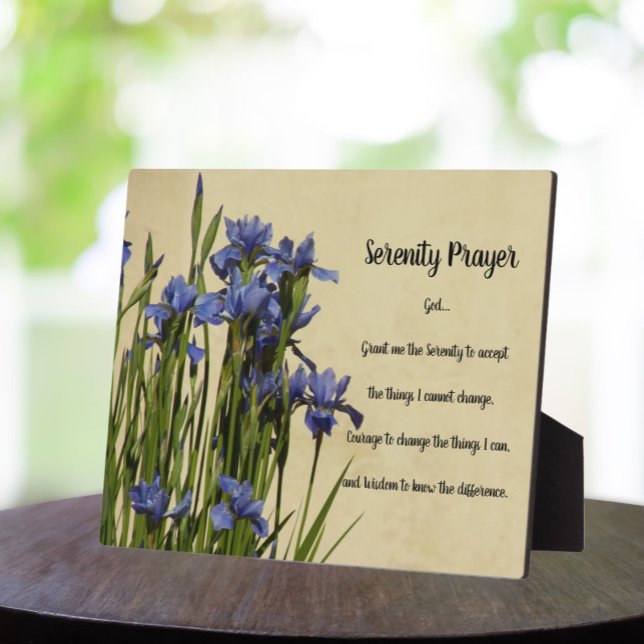 Serenity Prayer Blue Irises Floral Plaque (In Situ)