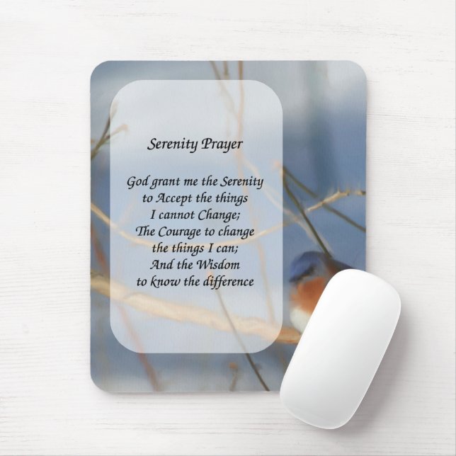 Serenity Prayer Bluebird Inspirational Mouse Mat (With Mouse)