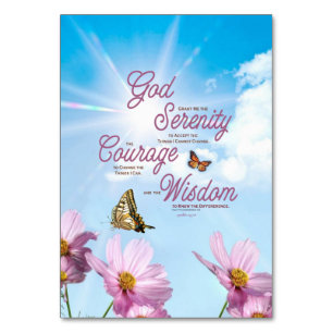 Serenity Prayer: Butterflies, Pink Flowers, Streng Table Number