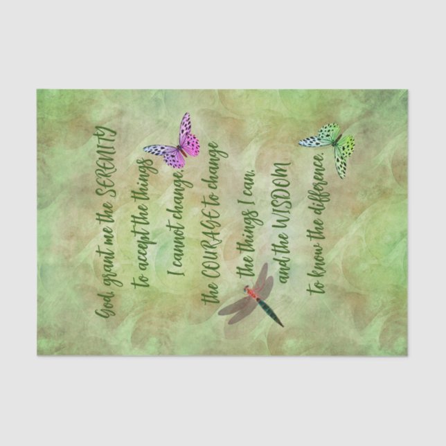Serenity Prayer Butterfly Inspirational Decoupage Tissue Paper (Front)