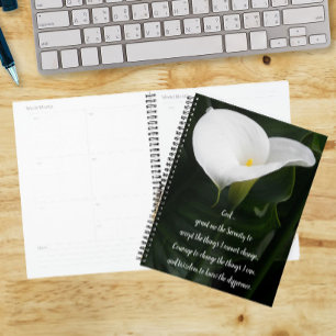 Serenity Prayer Calla Lily Floral Calendar Planner