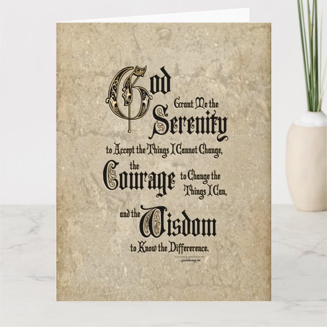 Serenity Prayer: Calligraphy, Antique, Recovery Card (Front)
