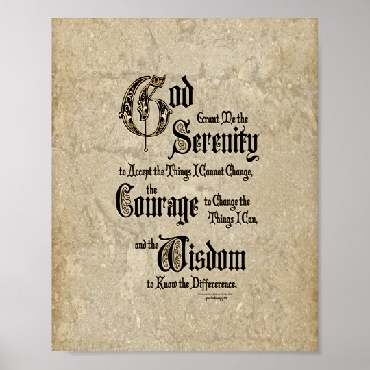 serenity prayer calligraphy antique recovery poster