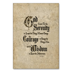 Serenity Prayer: Calligraphy, Antique, Recovery Table Number