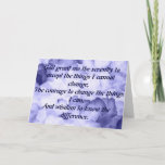 Serenity Prayer Card for AA NA recovery<br><div class="desc">This card has the complete Serenity Prayer on the front on lovely claming purple and lavender flowers. It would be the perfect gift for anyone in AA (Alcoholics’ Anonymous) or NA (Narcotics Anonymous) or anyone in recovery. It has the “keep it simple” slogan on the back and “hang in there”...</div>