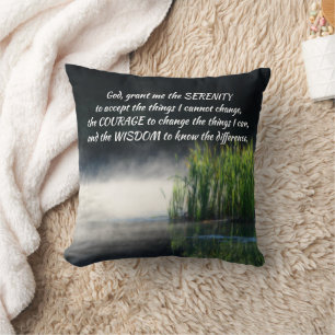 Serenity Prayer Cattails In Mist Inspirational   Cushion