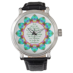 Serenity Prayer centred in12 petal designe flower Watch