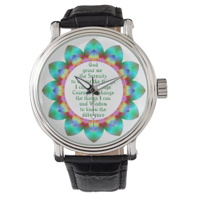 Serenity Prayer centred in12 petal designe flower Watch (Front)