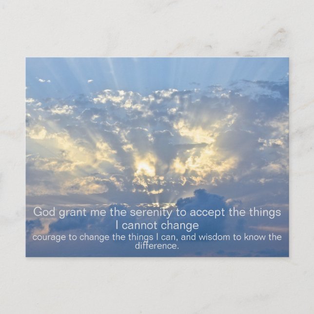 Serenity Prayer - Clouds in Sky with Rays of Sun Postcard (Front)