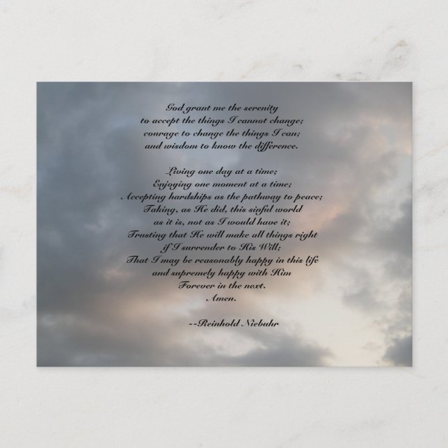 Serenity Prayer cloudy sky postcard (Front)