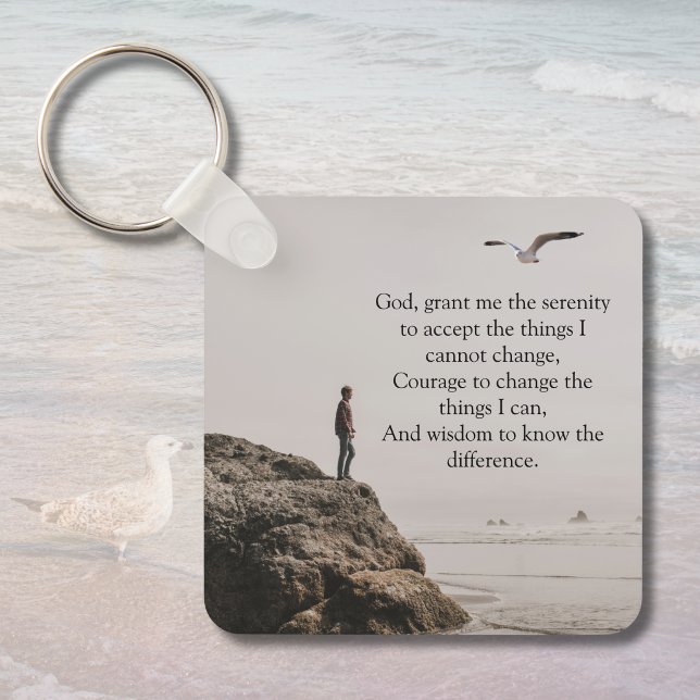 Serenity Prayer Contemplative Beach Scene Key Ring (Serenity Prayer Contemplative Beach Scene with Seagull)