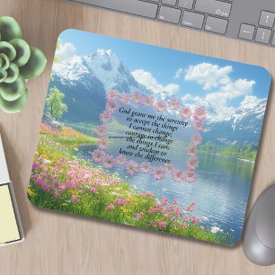 Serenity Prayer Floral Heart With Mountain View Mouse Mat